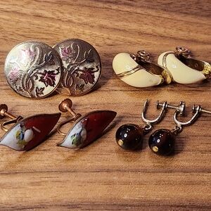 MCM Vintage Mid-Century Mixed Metal Enamel Earring Set (4 Pairs)